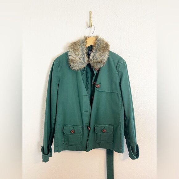 Vintage Gap barn jacket with fur collar and quilted vest liner in green Retro M - Picture 9 of 12